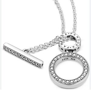 PANDORA Double Hoop T-Bar Necklace 17.5 inch